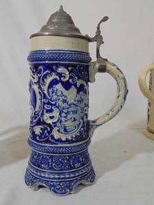 Gerz Blue Salt Glaze Stoneware Lidded German Beer Stein 1016B Maiden
