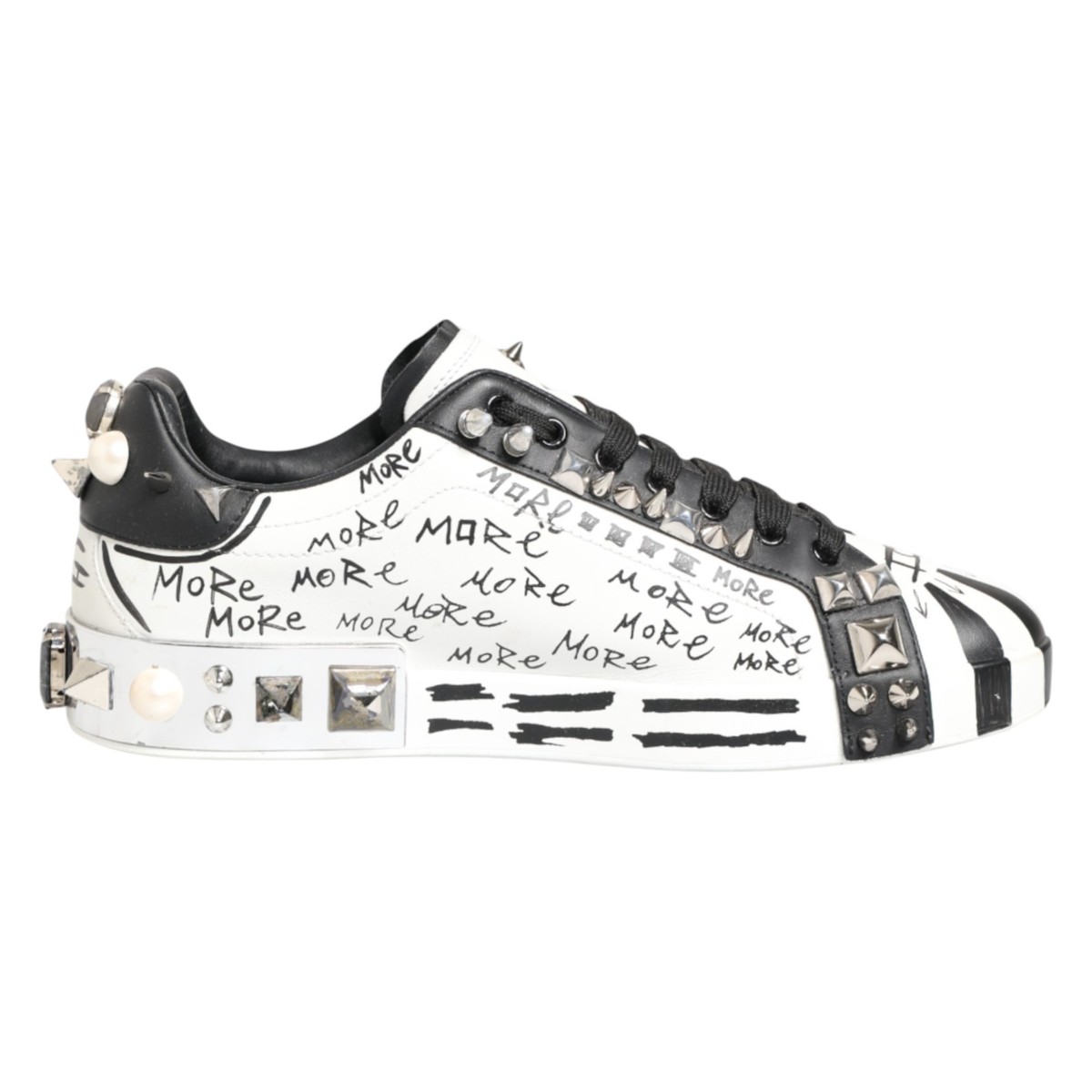 DOLCE & GABBANA Shoes White Studded Printed Low Top Sneakers EU42