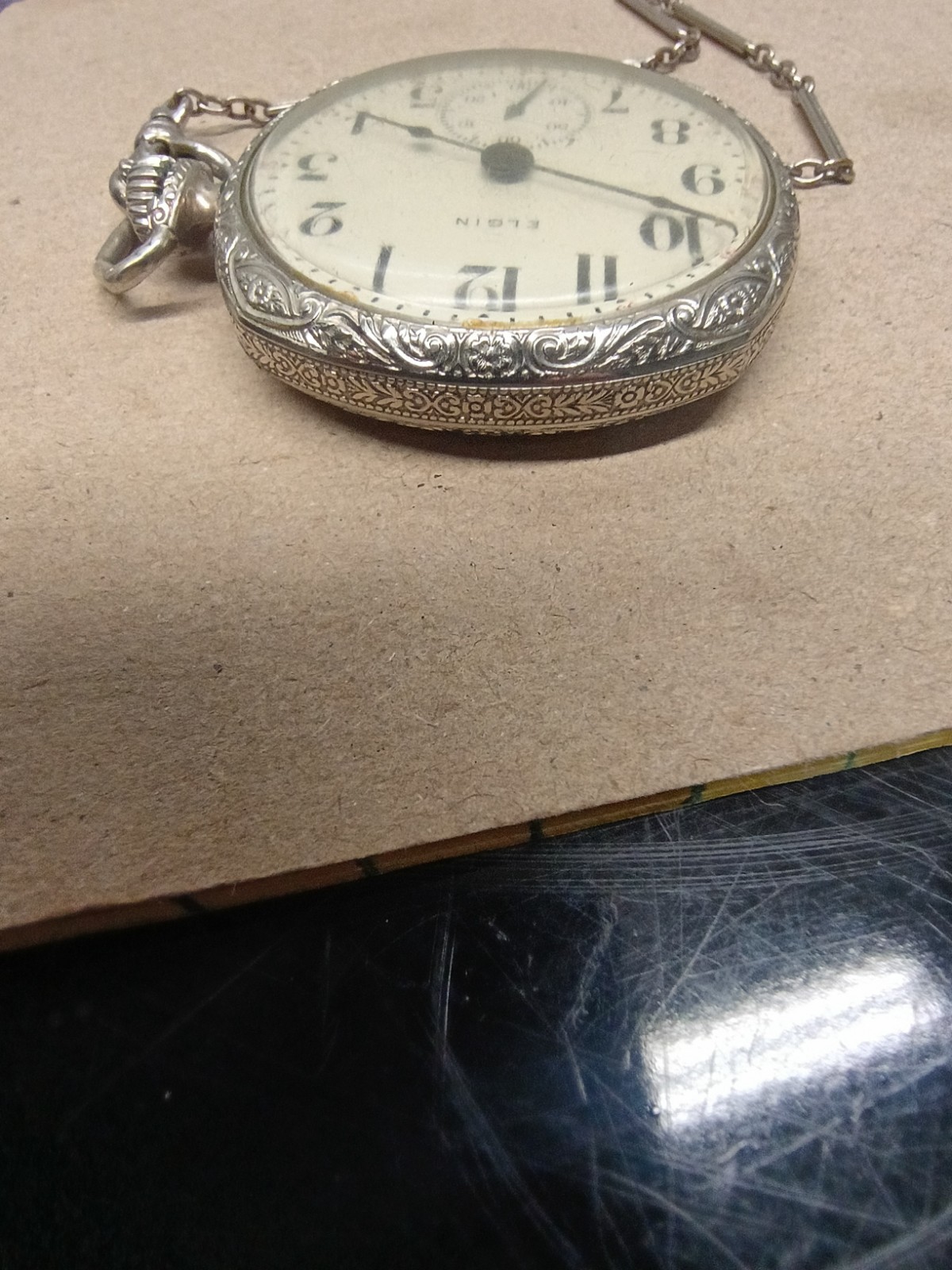 elgin octagonal shape pocket watch with chain - image 8