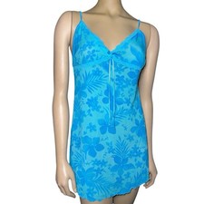 Blue Floral Mesh Sheer Full Slip w/ Lace Accents  Adjustable Straps Women  s