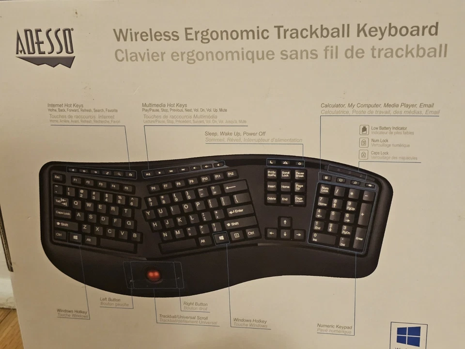 Adesso WKB-3500UB 2.4Ghz Wireless Desktop Ergonomic Trackball Keyboard Complete - Image 4 of 4