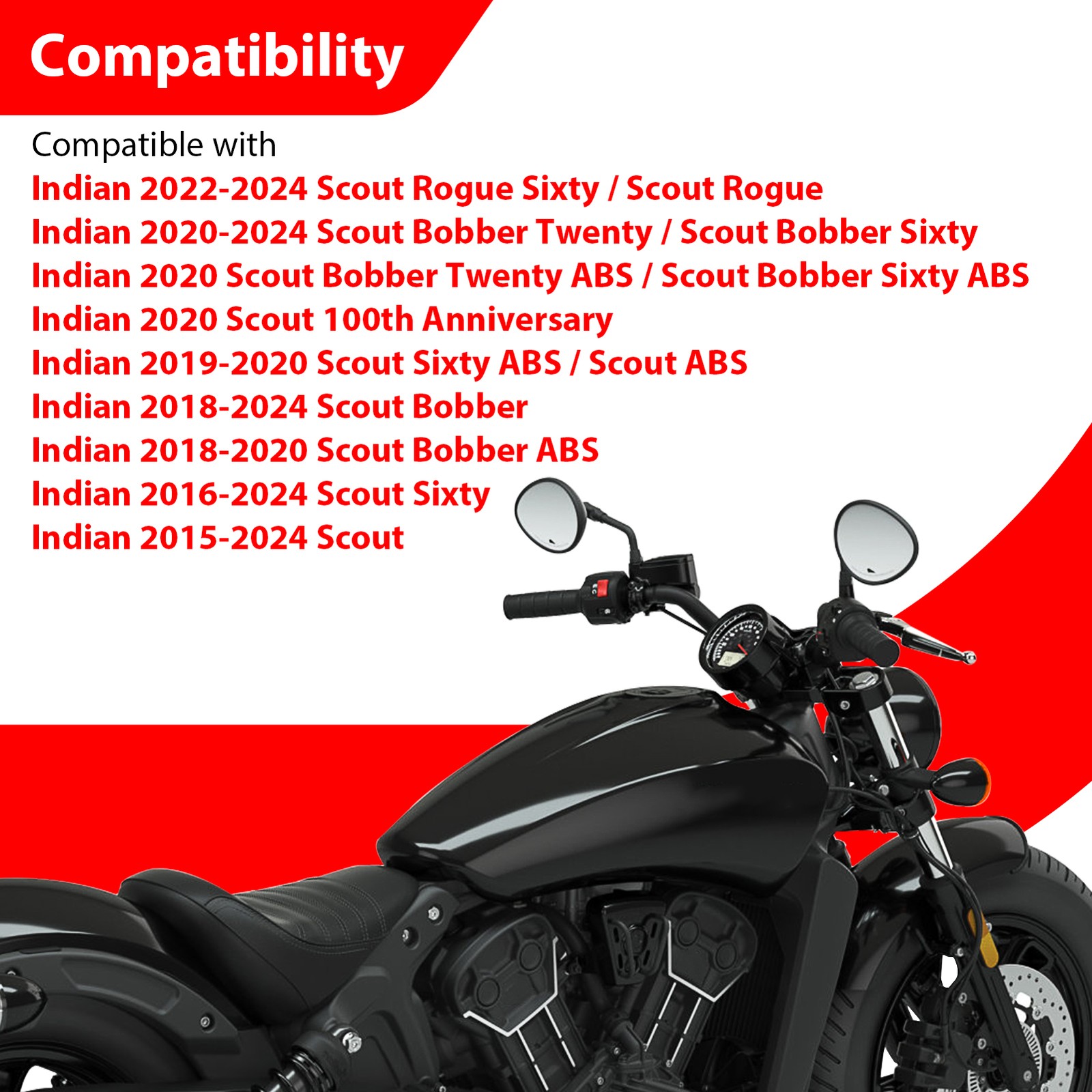 12" Rise  For Indian Scout Bobber Twenty Sixty Gloss Black Ape Hanger Handlebar