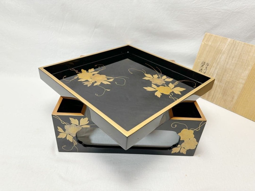 Jubako Bento Box Japanese Almost unused utensils Wajima lacquer Kinsaibana makie