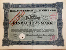 Bibliographisches Institut Leipzig alte Aktie &uuml;ber 1000 Mark Leipzig 1915