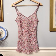 Vintage Y2K Pink Floral Babydoll Tank Top Size Medium Coquette Fairy Ethereal