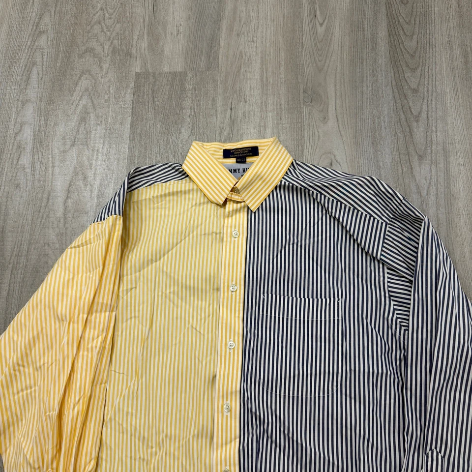 Camisa Tommy Hilfiger Botón Vintage 16.5 - 33 Amarillo Azul Rayas Años 90 Preppy Foto 2 de 4