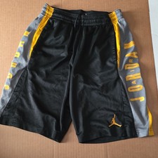 Jordan Boys Dri-FIT Basketball Shorts M Black/Gray/Yellow Mesh Drawstring