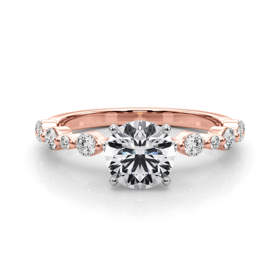 14k Gold Diamond Ring For Wedding Lab Grown Round 1.2 Carat IGI Certified Rose - Image 2 of 4