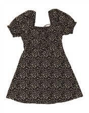 VINTAGE Womens A-Line Dress UK 10 Small Black Spotted Polyester AD08