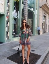 Zimmermann Dress Size 1 AU 10 US 6 Anneke Ruffle Mini Teal Paisley Cut Out