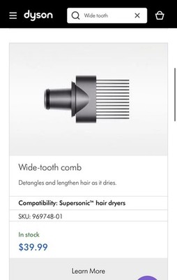 Dyson Supersonic Wide Tooth Comb Attachment
