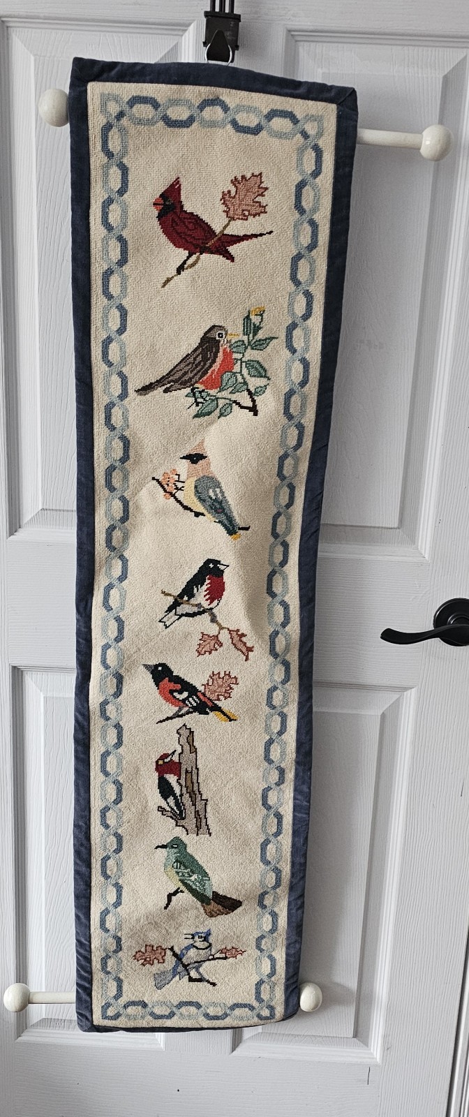 Handmade Birds Needlepoint Cross Stitch Wall Hanging With Velvet Border 50x12