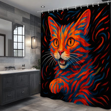 Colorful Cat Shower Curtain - Vibrant Art for Kids Bathroom Decor