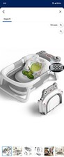 Foldable Baby Bath Tub with Digital Thermometer Temperature Display, Gray White