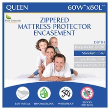 Queen Size Mattress Protector Waterproof Zippered Cover Premium Quality Encas...