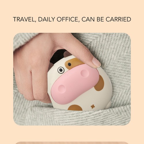 Electric Mini Hand Warmer 2 Levels USB Rechargeable Fast Heating Cartoon Cow 3CS - Picture 12 of 12