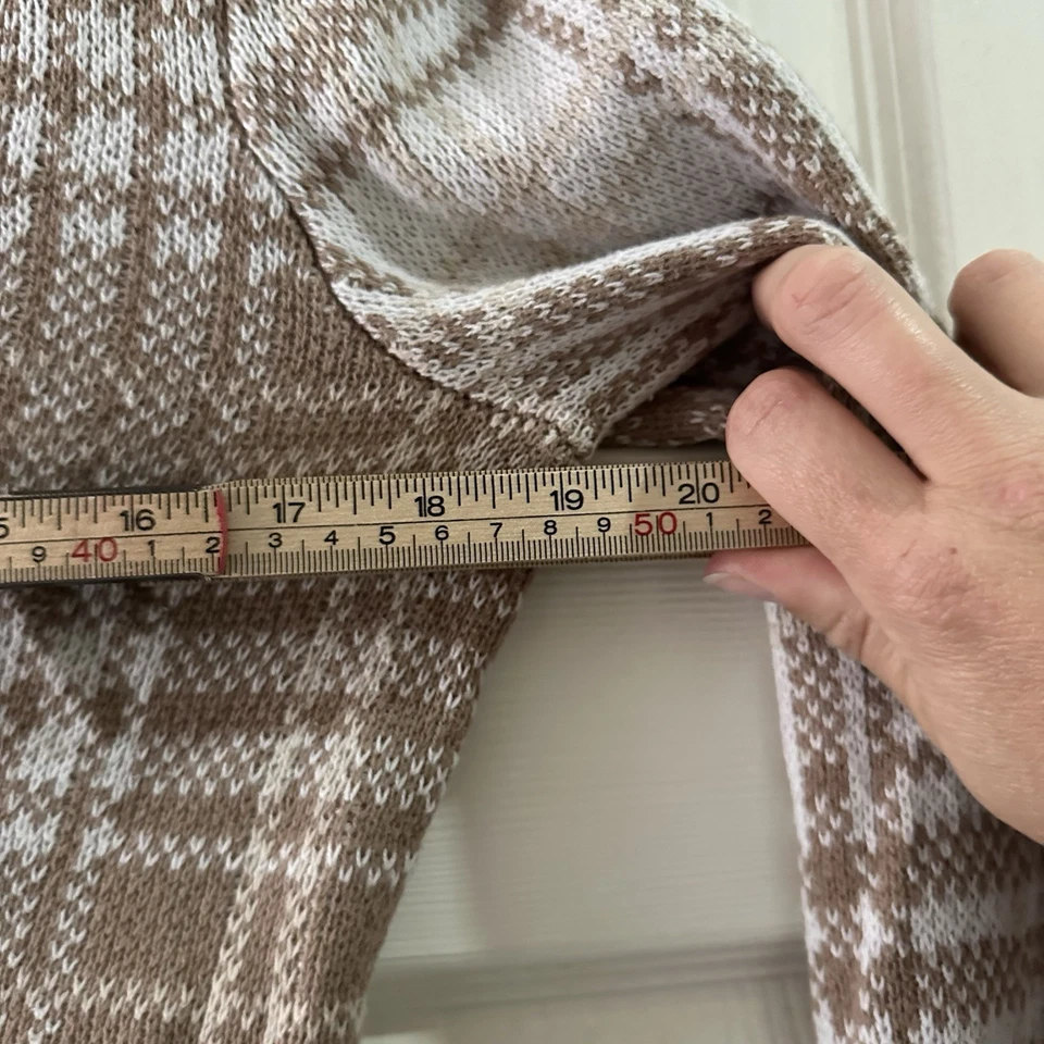 Hollister Brown White Check Cotton Blend Size Small Cropped Cardigan - Image 3 of 4