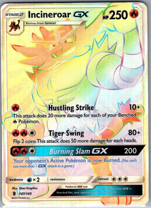 Incineroar GX (Secret) 147/145 SM - Guardians Rising - Pokemon Card - LP