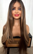 Ombre Dark Rooted Light Brown Long Lace Front Wig Blonde Auburn HighLights 