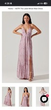 ASTR The Label Maxi Dress xs Purple Pink Floral Chiffon Pleated V-Neck Slit