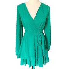 Jessica Simpson Long Sleeve Green Dress V-Neck Size Small