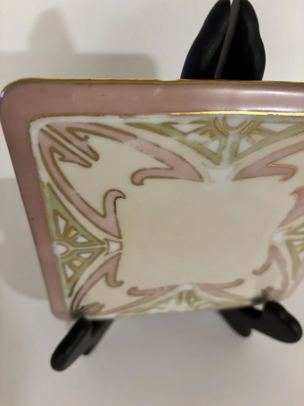 Antique Bohemian Art Nouveau Porcelain Trivet Teapot Stand Secessionist Gold - product detail image 6