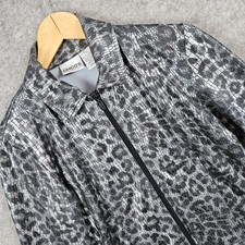 Chico's Size 0 S Animal Print Zip Front Jacket Women's Silver Black Funky Fall