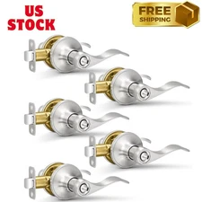 5 Pack Door Handles Privacy Door Levers, Heavy Duty Wave Style Bed/Bath Door