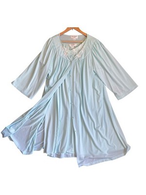 Miss Elaine | 19070s Vintage Pale Baby Blue Nightgown & Robe Peignoir Set | 2XL 