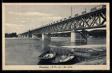 Postcard Piacenza, Il Po con i due ponti