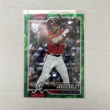 Jake Fraley 2026 Topps Green Cracked Ice Parallel card #’d 85/99 Braves Now Rays