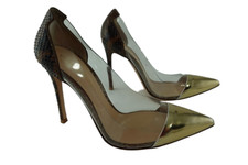  995 Gianvito Rossi NEW Plexi Pumps Python PVC Gold Toe Womens Size 6 High Heels