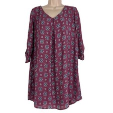 Pink Rose Dress Women's Medium 3/4 Sleeve V Neck Shift Knee Length Floral