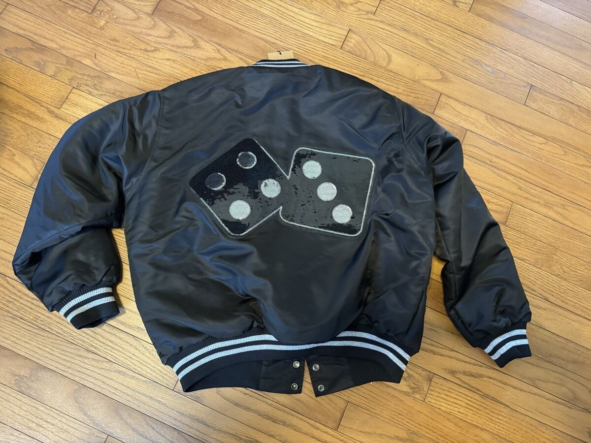 Stussy Sequins Applique Black Bomber MA-1 Jacket Size Small Stussy Sequins Applique Black Bomber MA-1 Jacket Size Small