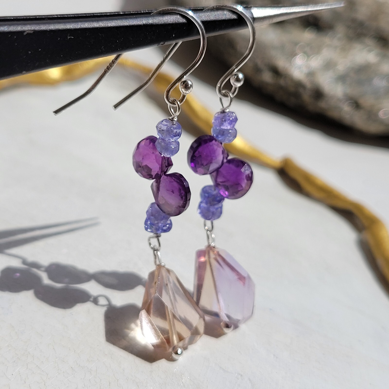 Boucles d'oreilles amétrine anti-allergie en argent 925 véritable