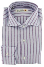 Luigi Borrelli Light Blue Striped Linen Dress Shirt - X Slim - 99