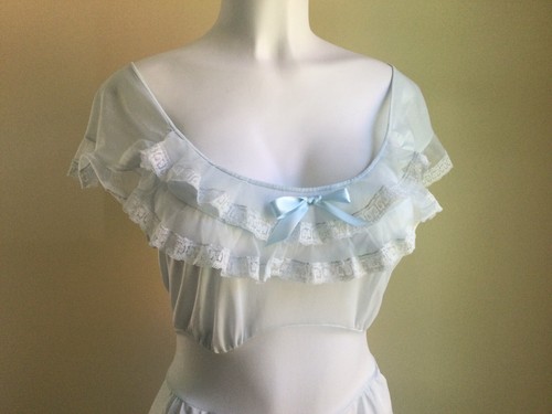 RARE Vintage nylon Nightgown Luxite 1950's Fine Transparent blue