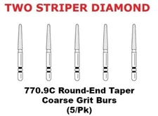 Premier Dental TWO STRIPER Diamond 770.9C Round-End Taper Coarse Grit Burs 5/pk