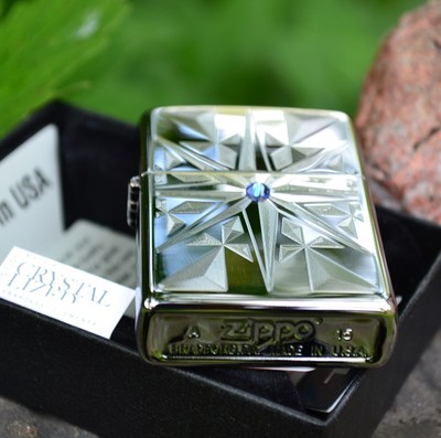 Zippo Lighter - Star Bright - Engraved - Blue Swarovski Crystal