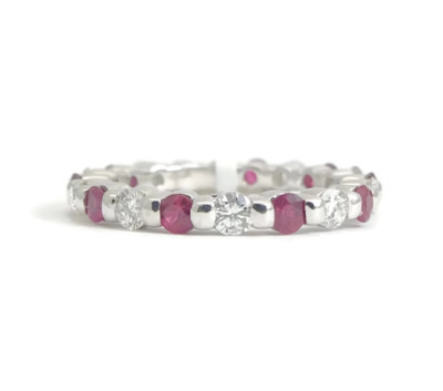 Rubin Diamant Perlen Set Eternity Band Ring 14K Weißgold, 1,10 ctw, Größe 5