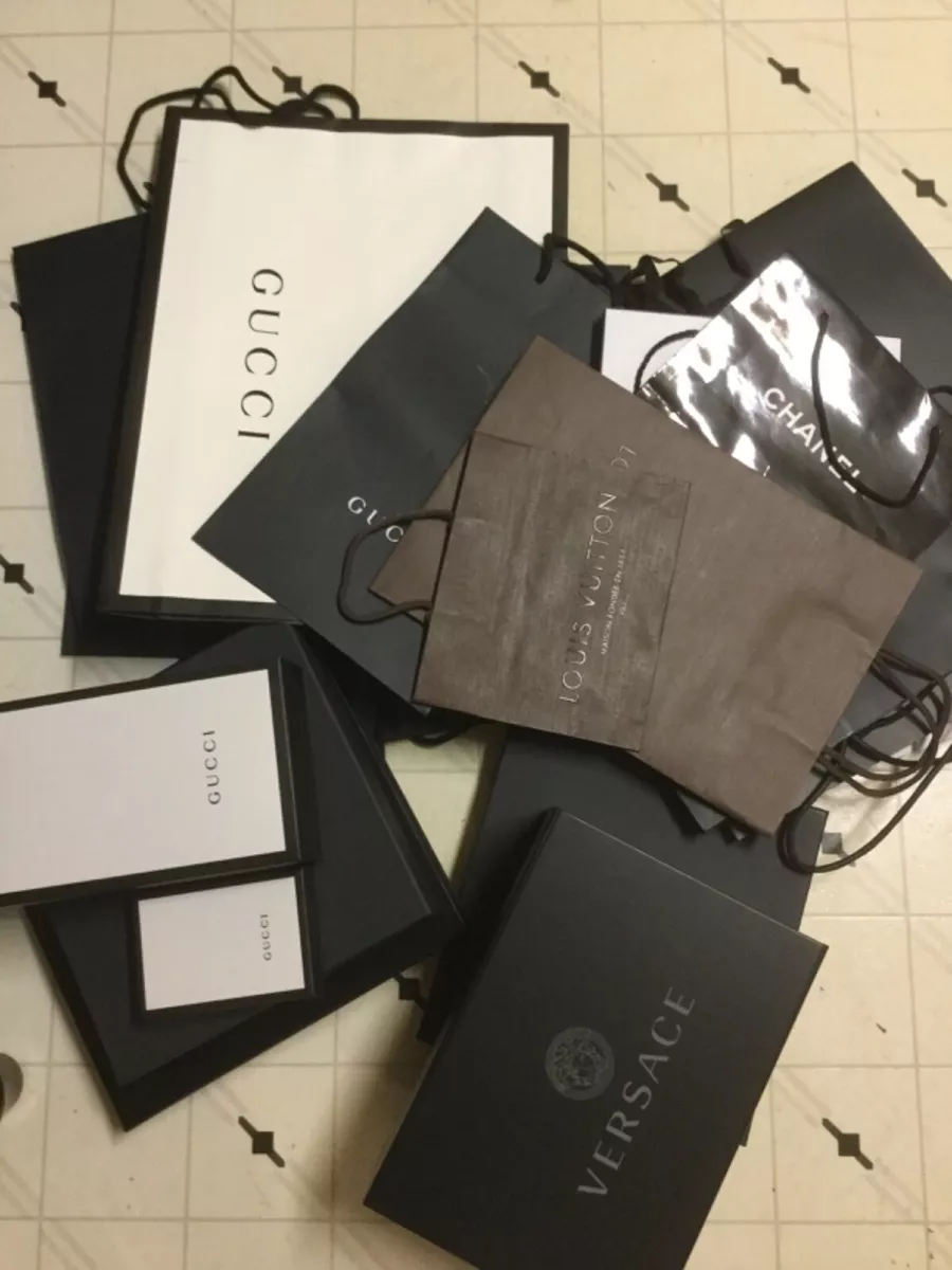 Designer Shopping Bags & Boxes Bundle: Gucci, Versace, Chanel Louis Vuitton