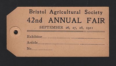 Bristol Maine Bristol Agricultural Society 42nd Annual Fair Exhibition Tag 1911