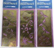 Brass Embossing Stencils 3 Sets Dragonflies, Cats NEW Plaid All Night Media