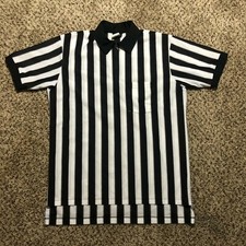 VTG 90s Dalco Athletic Men Sz L Referee Striped Pocket Jersey Shirt Mesh Pocket