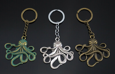 3 Pack - Octopus Tentacles Silver Bronze Green Patina Pendant Keychain Key Chain
