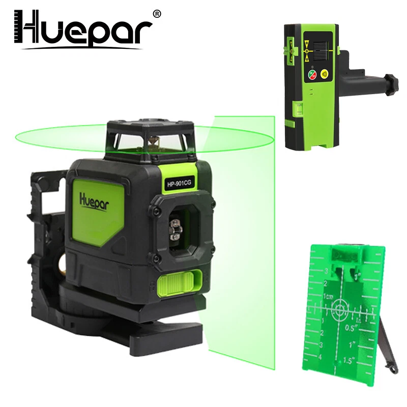 Huepar rotary laser level green Cross Line Laser Self Leveling Laser +  Receiver