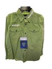 Boy's Wrangler® Logo Green Print Snap Shirt BP1335m