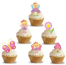 24 Comestibles Pink Fairy Fairy Iced Fondant/Tarjeta Cupcake Fairy Cake Toppers
