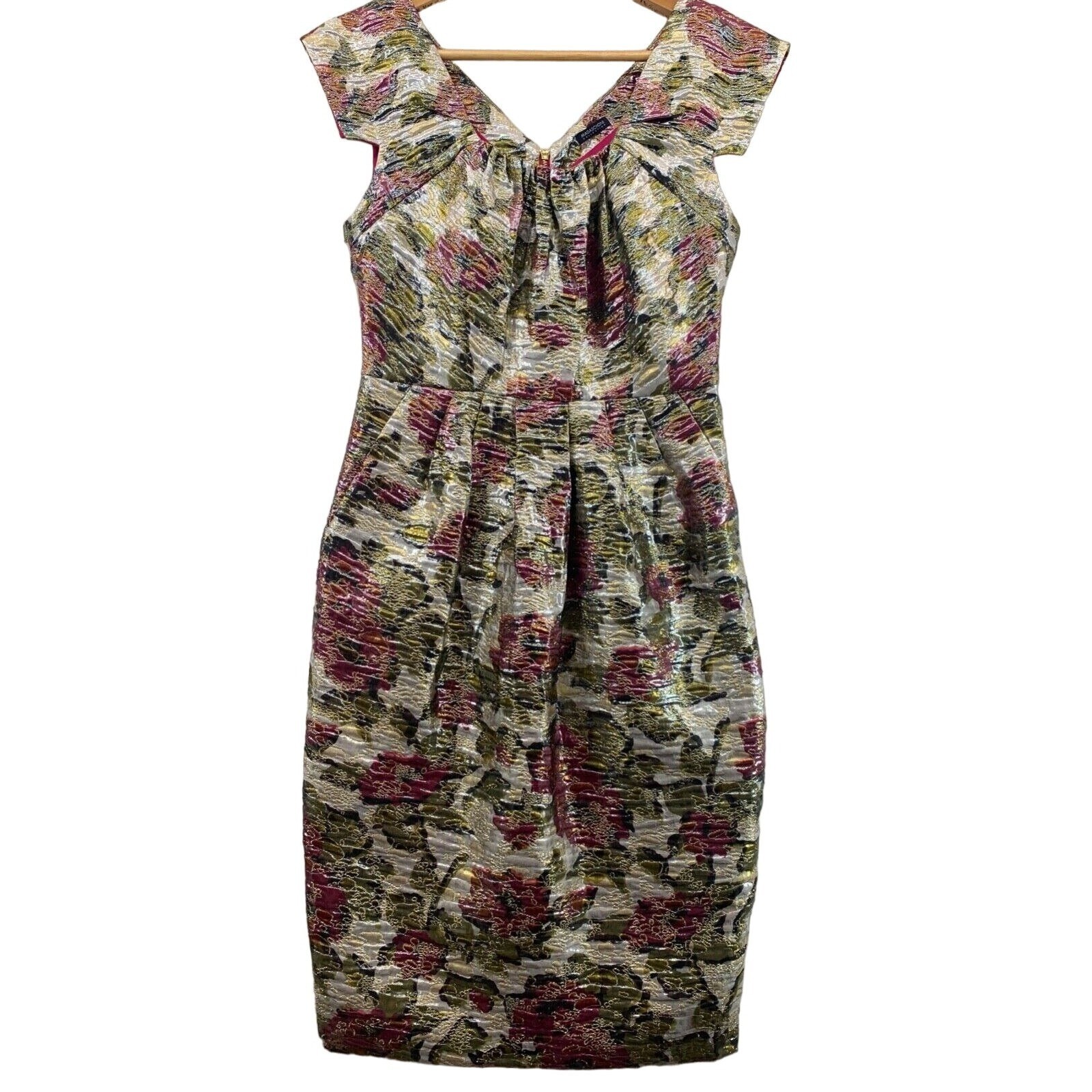 Magaschoni Cocktail Dress Sz 4 Silk Blend Floral Sleeveless Sparkly Elegant Glam-image