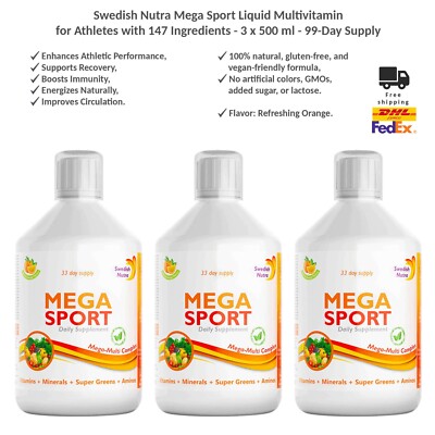 Swedish Nutra Mega Sport Multivitamin - Sportler mit 147 Inhaltsstoffen 3x500ml